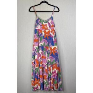 Storia Babydoll Midi Dress Size Small Pink Purple Floral Boho Cottagecore NWT